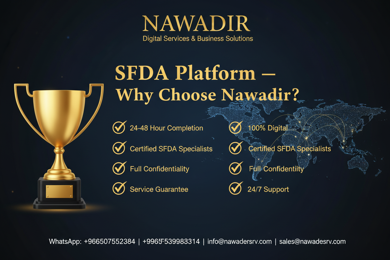 Why Choose Nawadir for SFDA Platform - 24/7 Certified Specialists