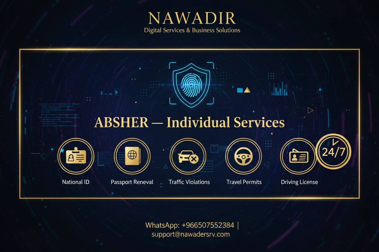 ABSHER Individual Services - National ID, Passport, Traffic Violations - Nawadir
