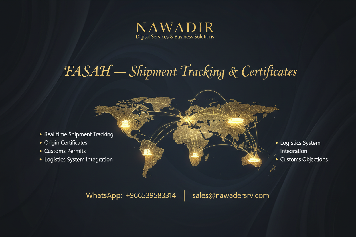 FASAH Shipment Tracking and Origin Certificates - Nawadir Digital Services
